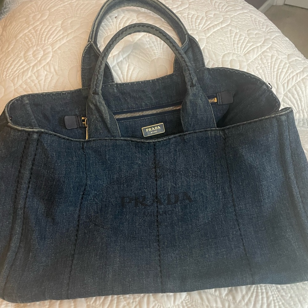 EUC Large Prada Canapa Blue Denim Tote Bag